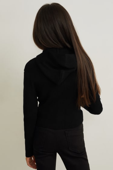 Kinder - Strickjacke mit Kapuze - schwarz