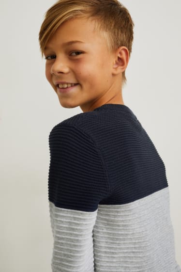 Kinder - Pullover - dunkelblau / grau