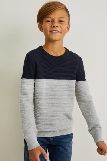 Kinder - Pullover - dunkelblau / grau