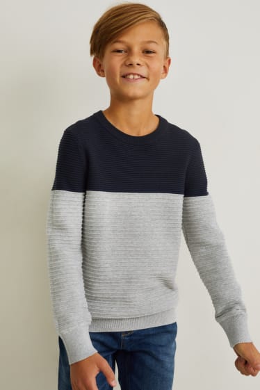 Kinderen: jongens - Trui - donkerblauw / grijs