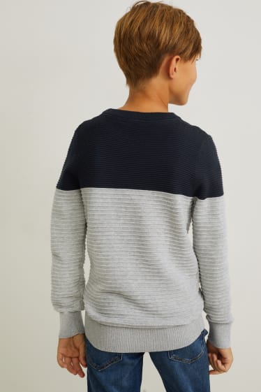 Kinder - Pullover - dunkelblau / grau