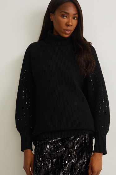 Women - Polo neck jumper - black