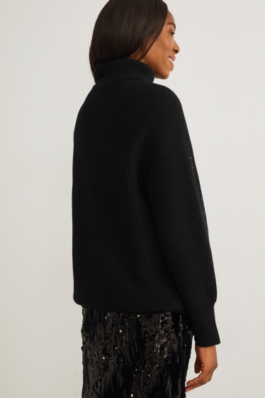 Women - Polo neck jumper - black