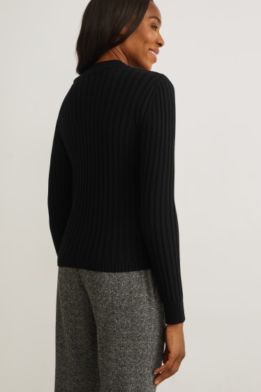 Femmes - Pull - motif tressé - noir