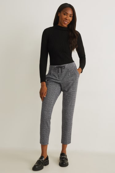 Dames - Pantalon - mid waist - tapered fit - grijs / zwart