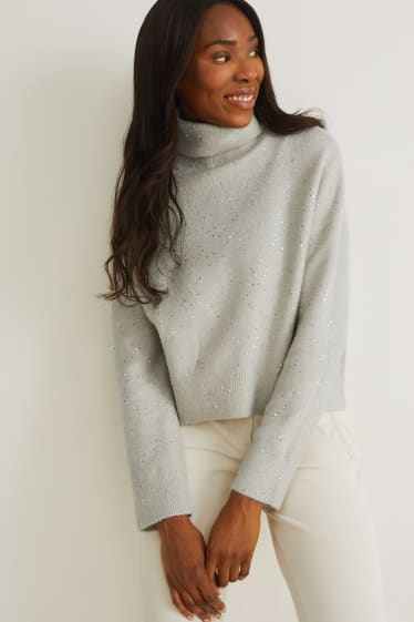 Femmes - Pullover à col roulé - gris clair chiné