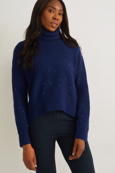 Femmes - Pullover à col roulé - bleu foncé-chiné