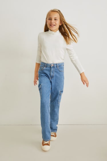 Copii - Fete - Straight cargo jeans - denim-albastru