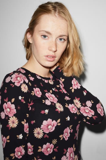 Teens & young adults - CLOCKHOUSE - long sleeve top - floral - black / rose