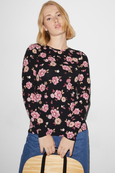 Teens & young adults - CLOCKHOUSE - long sleeve top - floral - black / rose