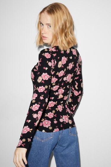 Teens & young adults - CLOCKHOUSE - long sleeve top - floral - black / rose