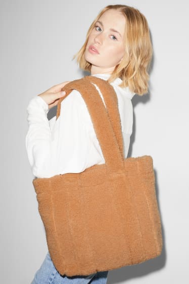 Femmes - CLOCKHOUSE - cabas en peluche - marron clair