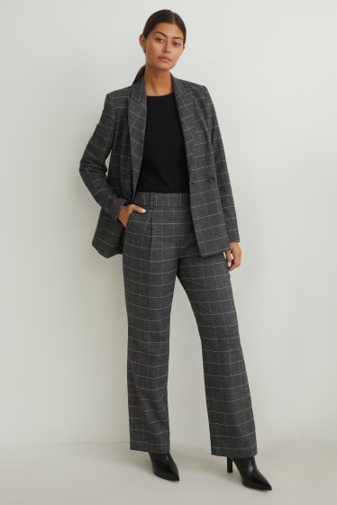 Dames - Pantalon - high waist - geruit - grijs / beige