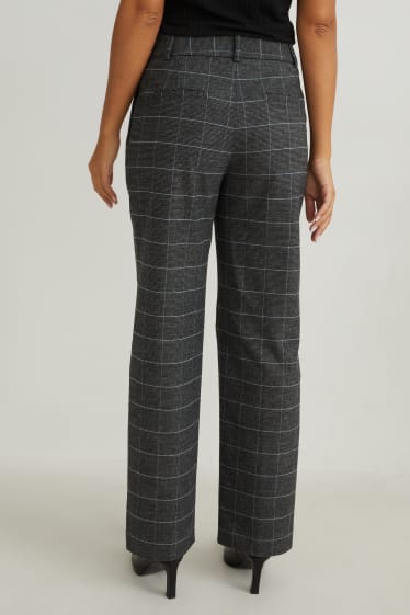 Women - Cloth trousers - high waist - check - gray / beige