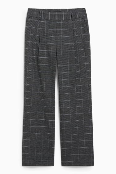 Women - Cloth trousers - high waist - check - gray / beige