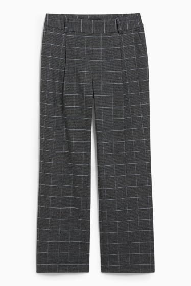 Dames - Pantalon - high waist - geruit - grijs / beige