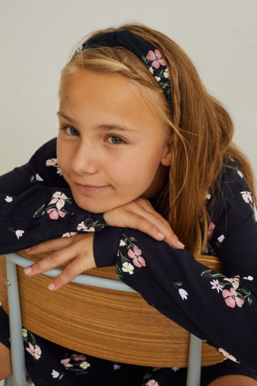 Bambine - Set - vestito e fascia per capelli - 2 pezzi - a fiori - nero