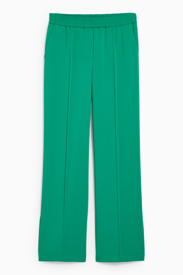 Dámské - Plátěné kalhoty - high waist - straight fit - zelená