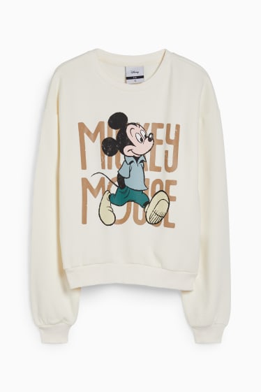 Adolescenți și tineri - CLOCKHOUSE - bluză de molton - Mickey Mouse - alb-crem