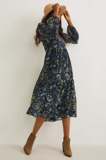 Dona - Vestit de xifó - de flors - blau fosc