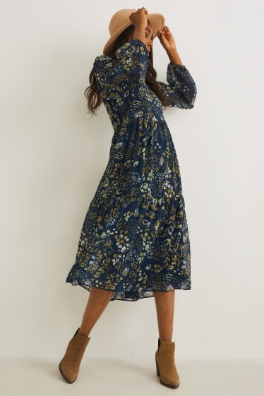 Women - Chiffon dress - floral - dark blue