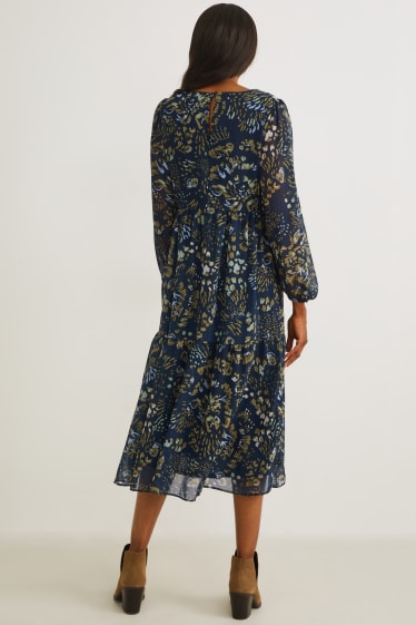 Femmes - Robe de gaze - à fleurs - bleu foncé