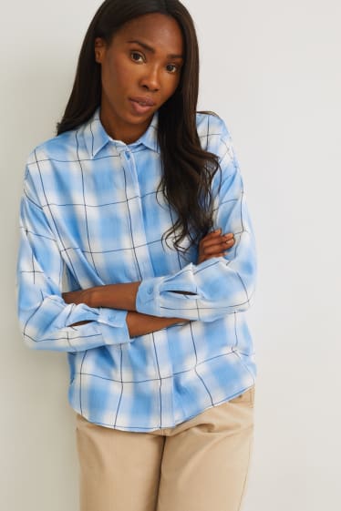 Women - Blouse - check - blue / white