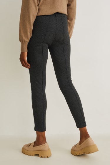 Femei - Pantaloni - talie medie - slim fit - în carouri - gri închis melanj