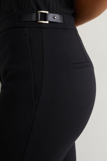 Femmes - Pantalon de toile - mid-waist - slim fit - noir