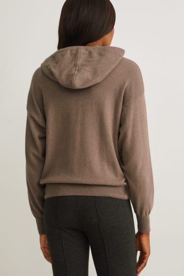 Damen - Kapuzenpullover - grau-braun