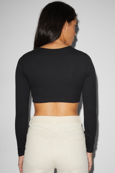Damen - Crop Langarmshirt - schwarz