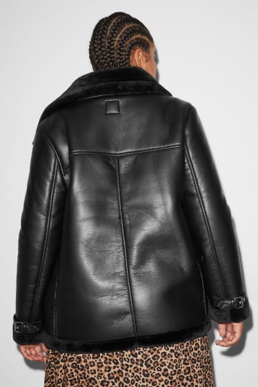 Dames - CLOCKHOUSE - bikerjack - imitatieleer - zwart