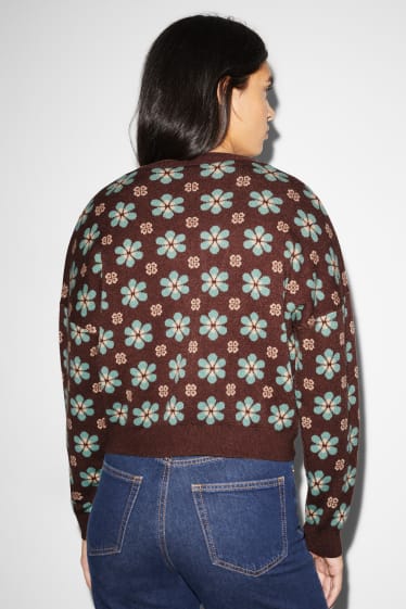 Damen - CLOCKHOUSE - Strickjacke - geblümt - dunkelbraun