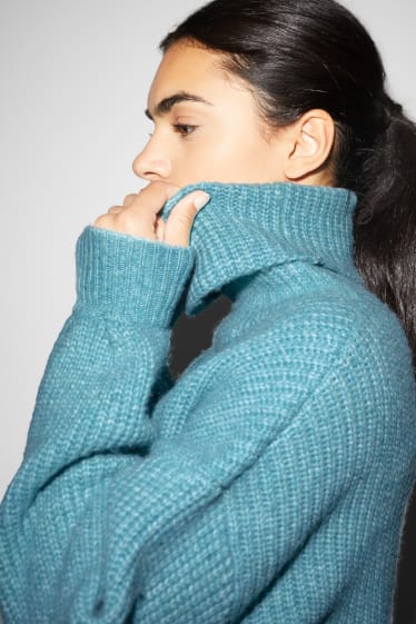 Women - CLOCKHOUSE - polo neck jumper - turquoise