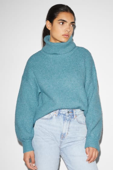 Women - CLOCKHOUSE - polo neck jumper - turquoise