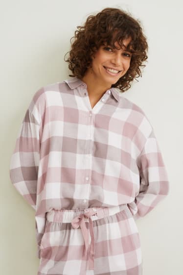 Damen - Pyjama - kariert - hellgrau