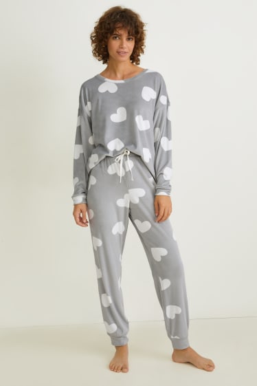 Damen - Pyjama - gemustert - grau