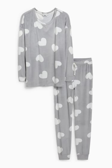 Damen - Pyjama - gemustert - grau