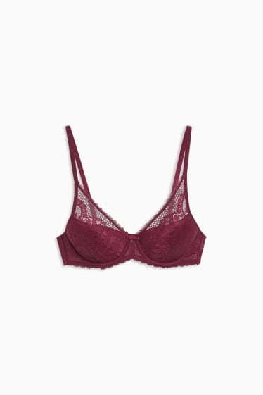 Donna - Reggiseno con ferretti - DEMI - imbottito - porpora