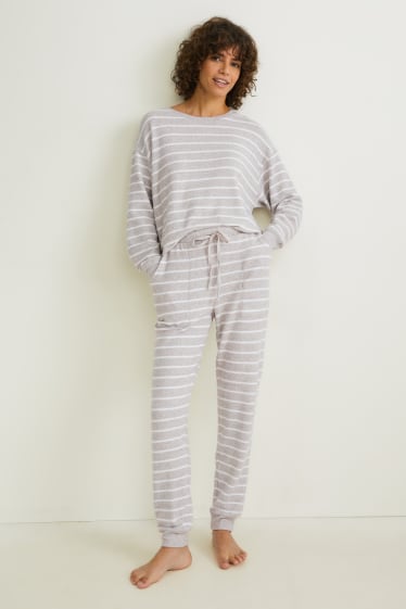 Women - Pyjamas - striped - beige