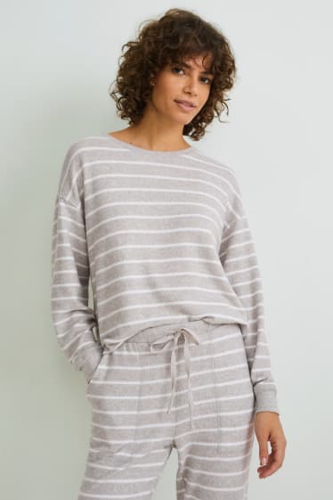 Women - Pyjamas - striped - beige