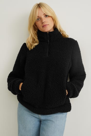 Damen - Teddy-Sweatshirt - schwarz