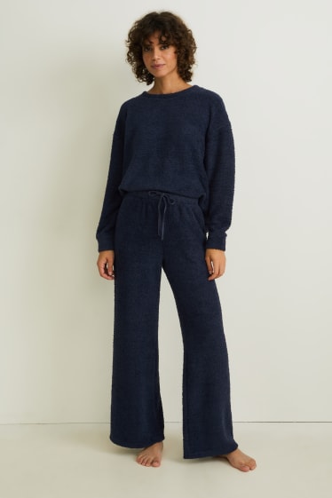 Dames - Pyjamabroek van fleece - donkerblauw