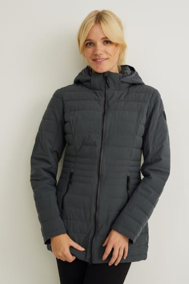 Women - Quilted jacket with hood - dark green