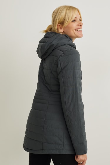 Women - Quilted jacket with hood - dark green