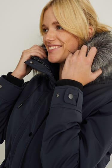 Damen - Parka mit Kapuze und Kunstfellbesatz - Winter - dunkelblau