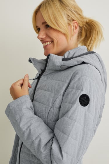 Women - Quilted jacket with hood - light gray