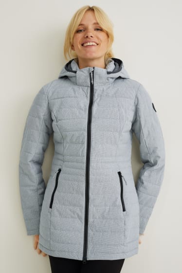 Women - Quilted jacket with hood - light gray