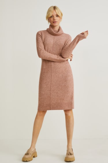 Women - Knitted dress - brown-melange