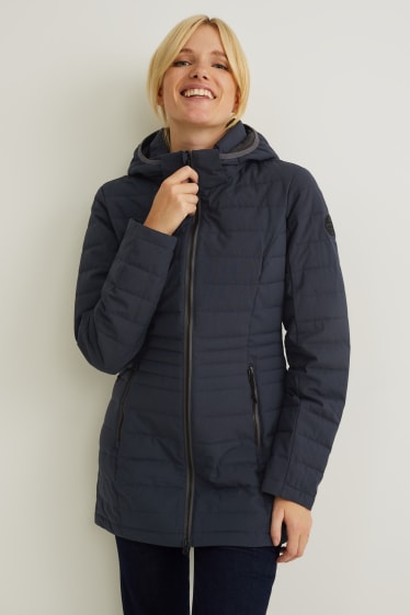 Women - Quilted jacket with hood - dark blue